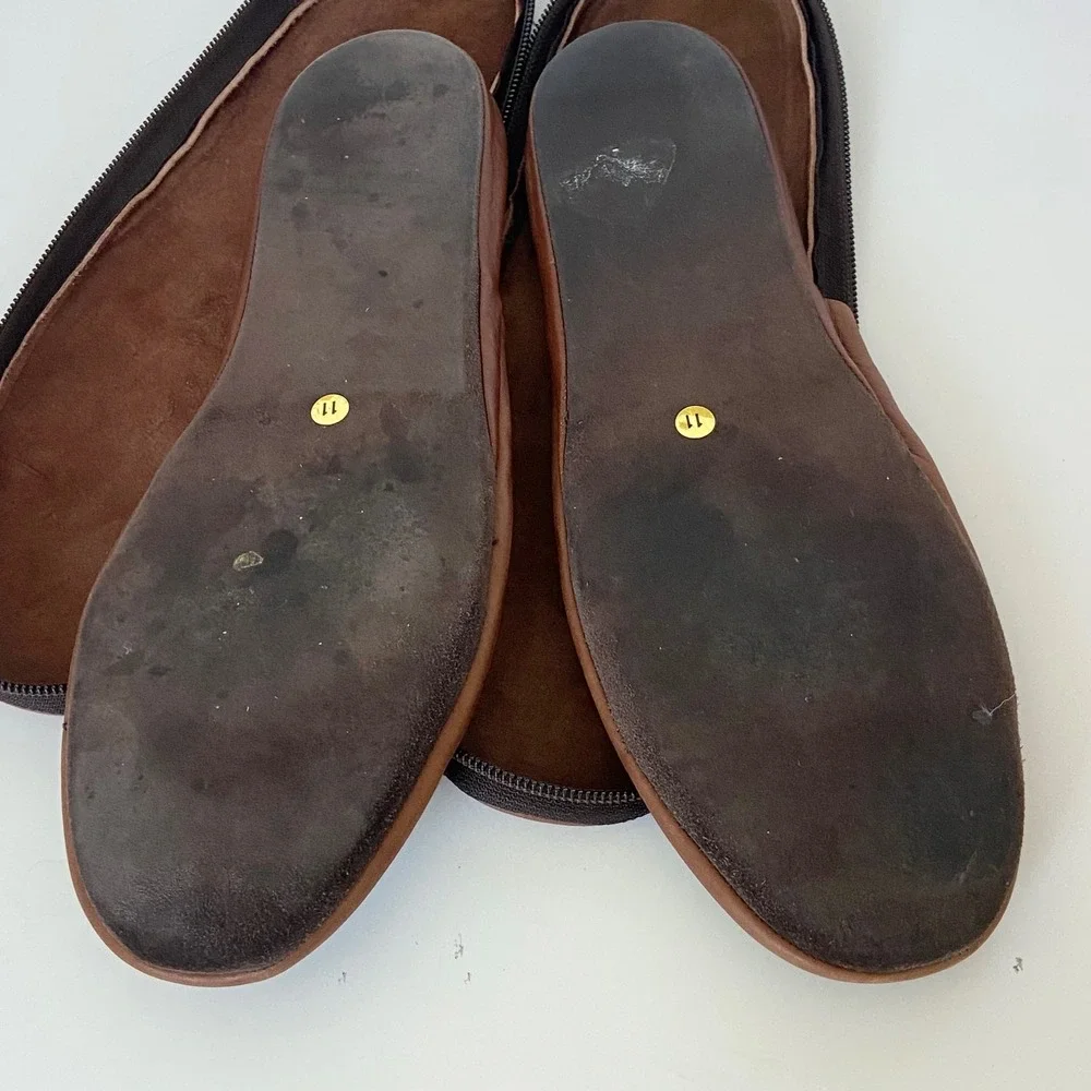 Bruno Magli Morano Mens Brown Leather Travel Slippers with Zipper Pouch Size 11